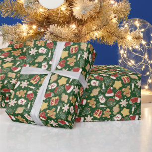 Weihnachts-Lebkuchenmuster auf dunkelgrün Geschenkpapier