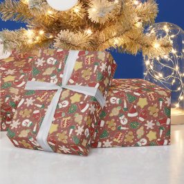Weihnachts-Lebkuchenmuster auf Rot Geschenkpapier