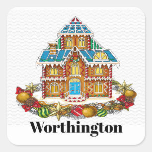 Weihnachts-Lebkuchensticker Quadratischer Aufkleber