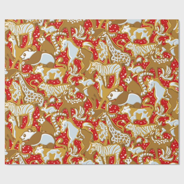 Weihnachts-Lebkuchentierparade Geschenkpapier (Flach)