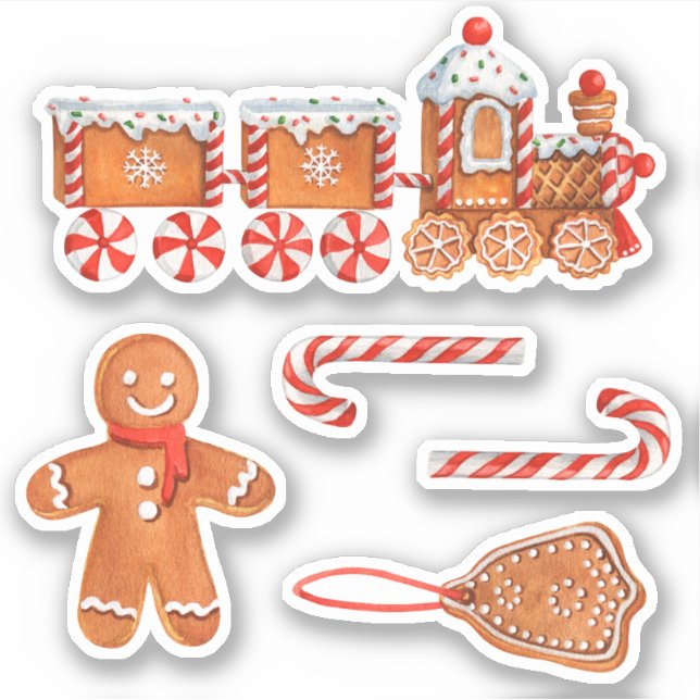 Weihnachts-Lebkuchenzug & Candy Cane Aufkleber (Vorderseite)