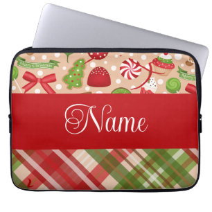 Weihnachts-Leckereien und kariertes personalisiert Laptopschutzhülle