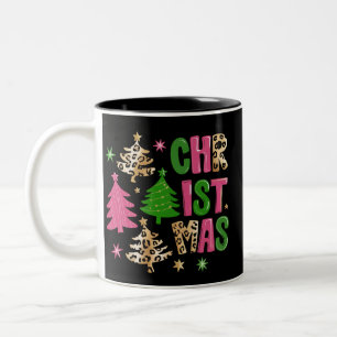 Weihnachts-Leopard-Baum Preppy Fröhlich und Hell Zweifarbige Tasse