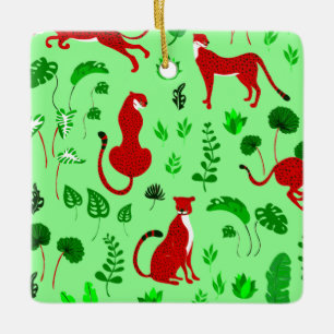 weihnachts-leopard-gepard-monstera-pflanze keramikornament