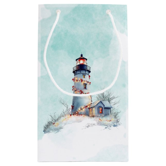 Weihnachts-Leuchtturm Küstenurlaub Kleine Geschenktüte (Rückseite)