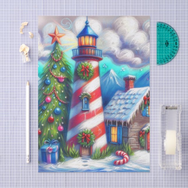 Weihnachts-Leuchtturm Nautic Mountains Decoupage Seidenpapier (Handwerk)