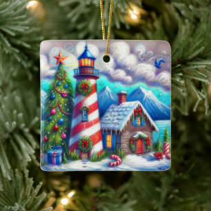 Weihnachts-Leuchtturm Nautical Coastal Mountain Keramikornament