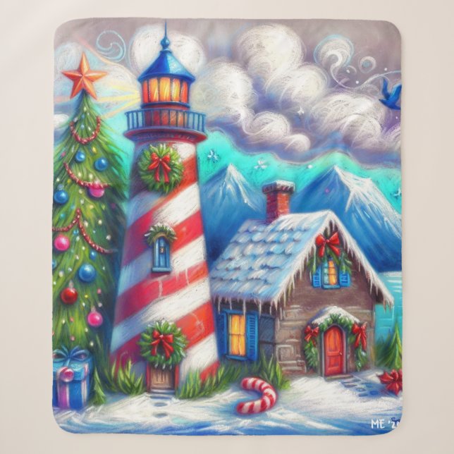 Weihnachts-Leuchtturm Nautical Coastal Mountain Sherpadecke (Vorderseite)