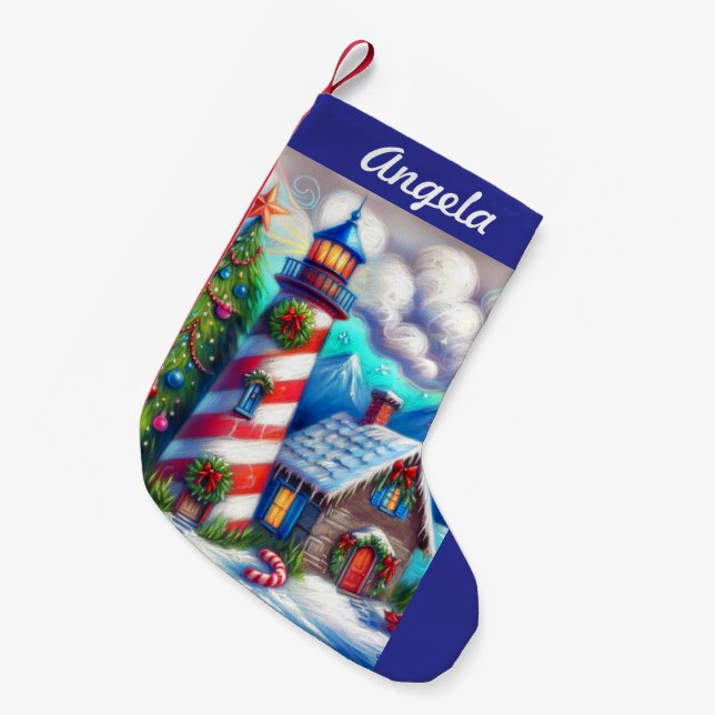 Weihnachts-Leuchtturm Nautical Magnetic Card Kleiner Weihnachtsstrumpf (Vorderansicht (hängend))