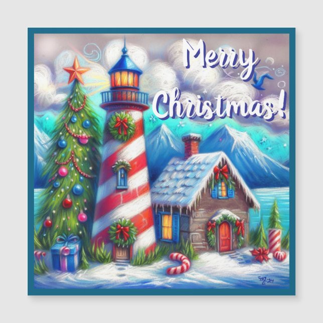 Weihnachts-Leuchtturm Nautical Magnetic Card Magnetkarte (Vorderseite)