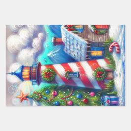 Weihnachts-Leuchtturm Nautical Mountain Decoupage Geschenkpapier Set
