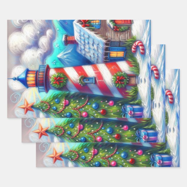 Weihnachts-Leuchtturm Nautical Mountain Decoupage Geschenkpapier Set (Set)