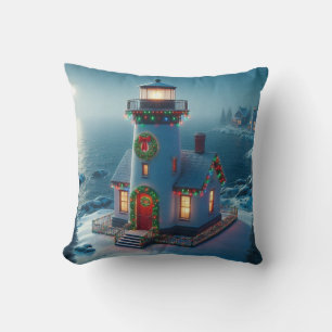 Weihnachts-Leuchtturm, Weihnachtsdekor an der Küst Kissen