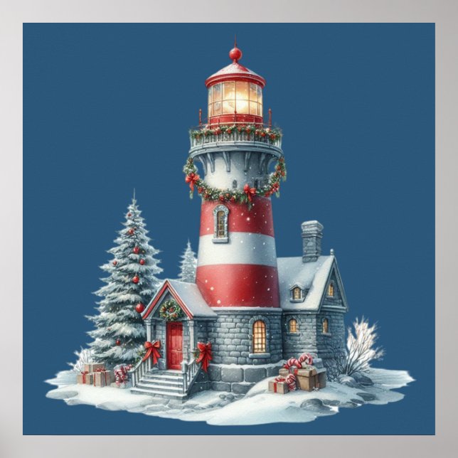 Weihnachts-Leuchtturmposter Poster (Vorne)