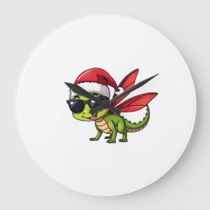 Weihnachts-Libelle-Santa-Hut-lustiges-Weihnachten- Große Wanduhr