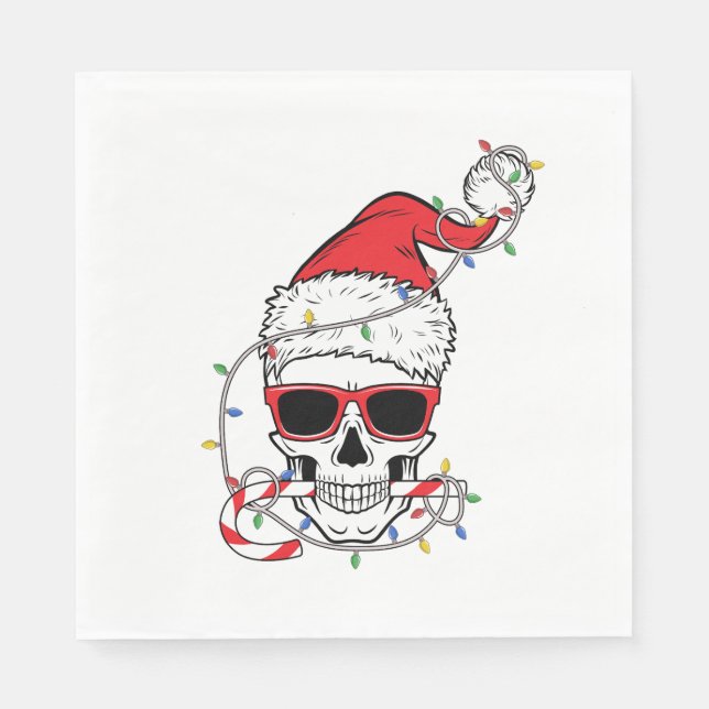 Weihnachts-Licht-Skelettschädel Serviette (Vorderseite)