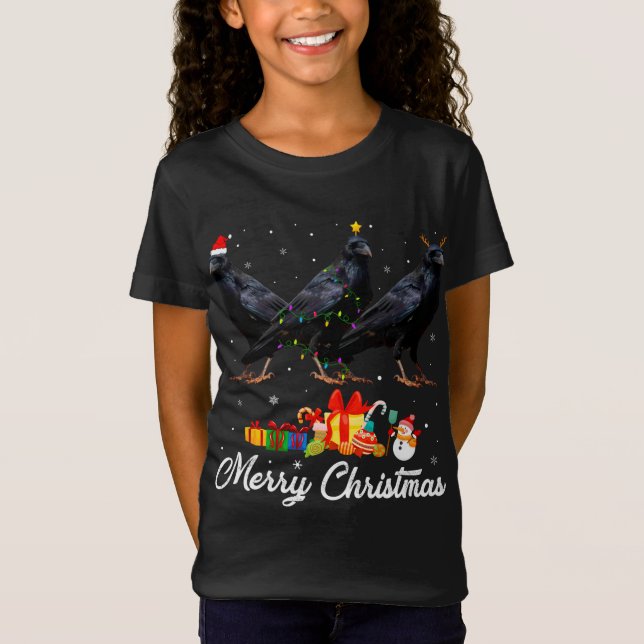 Weihnachts-Lichter Xmas Pajama Raven Animals L T-Shirt (Vorderseite)