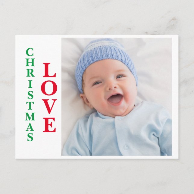 Weihnachts-Liebe Foto Rote grüne Typografie Urlaub Postkarte (Vorderseite)