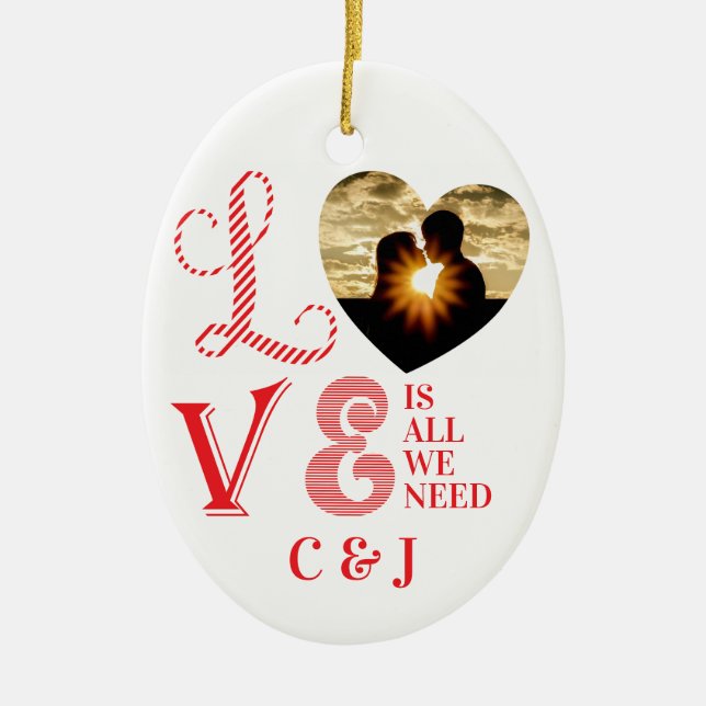 Weihnachts-Liebe Heart Red Family Custom Foto Keramik Ornament (Vorne)