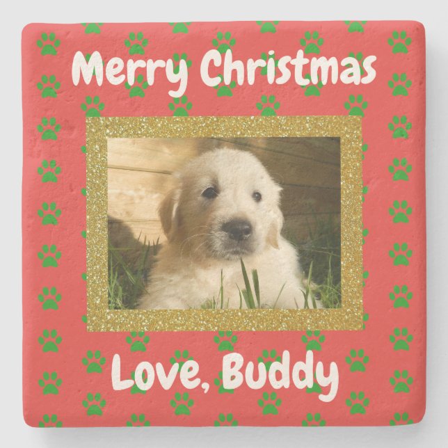 Weihnachts-Liebe Hund Katze Mama Vater Haustier Fo Steinuntersetzer (Vorderseite)