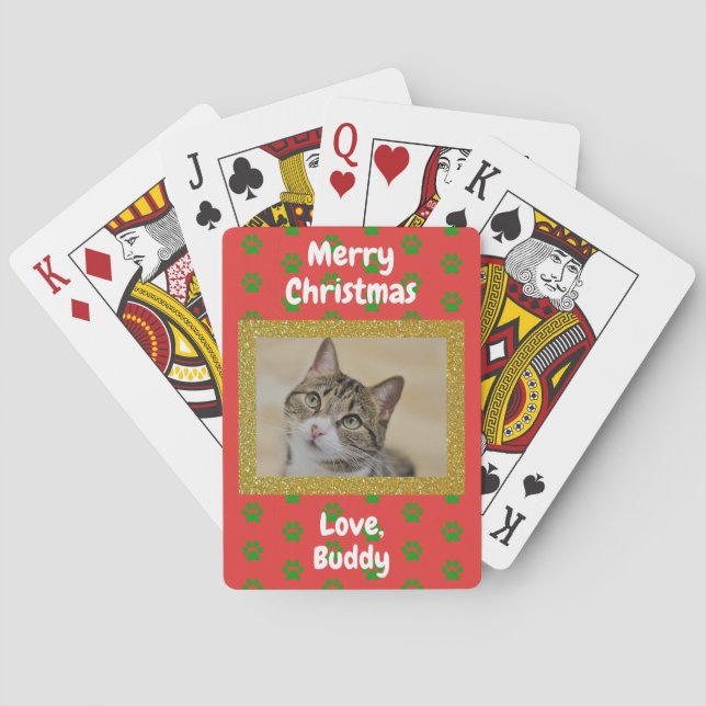 Weihnachts-Liebe Katze Vater Mama Haustier Foto Spielkarten (Rückseite)