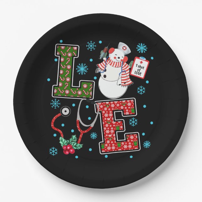 Weihnachts-Liebe Krankenschwester Niedlich Medical Pappteller (Vorderseite)