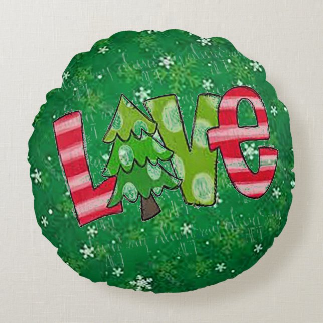 Weihnachts-Liebe Rundwurfkissen Rundes Kissen (Vorderseite)