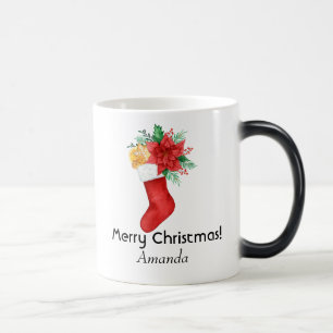 Weihnachts-Liebe Strumpf mit Blume und Blätter. Verwandlungstasse