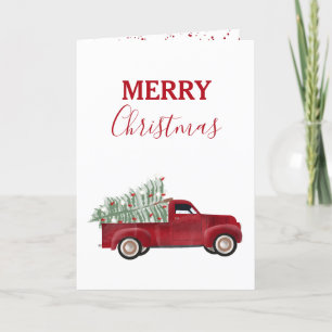 Weihnachts Lieferwagen Truck Xmas Tree Wasserfarbe Feiertagskarte