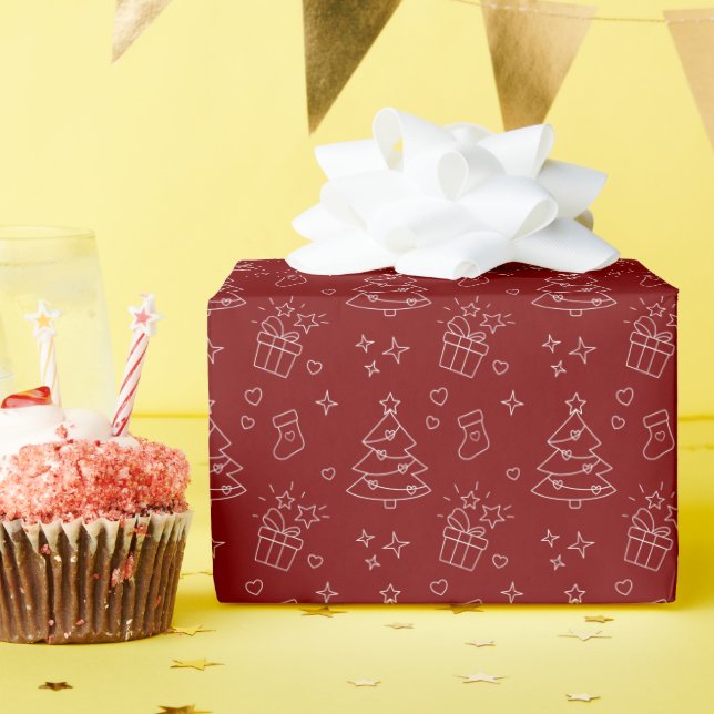 Weihnachts-Linienkunst-Wrap-Papierrolle  Geschenkpapier (Geburtstagsparty)
