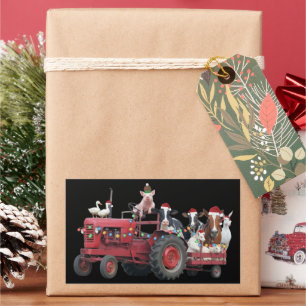 Weihnachts-LKW mit Bauernhoftieren Landtraktor Wei Rechteckiger Aufkleber