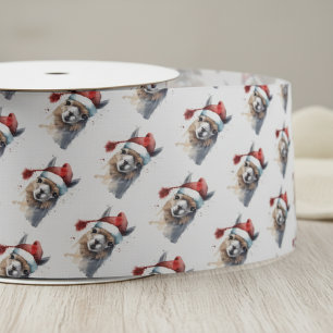 Weihnachts-Llama-Aquarell-Santa-Hut-Wiederholungsm Satinband