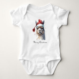Weihnachts-Llama Wasserfarbe Santa-Hut Individuell Baby Strampler
