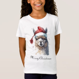 Weihnachts-Llama Wasserfarbe Santa-Hut Individuell T-Shirt