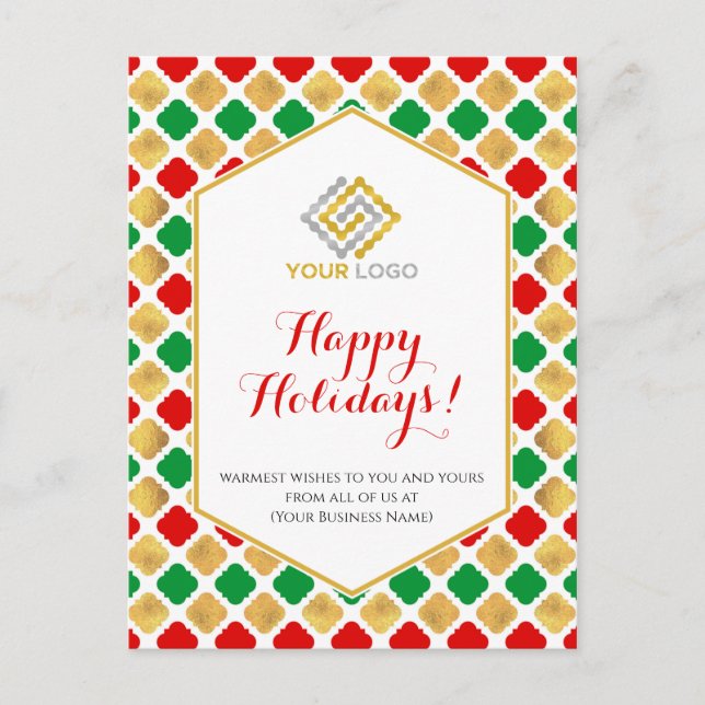 Weihnachts-Logo Modern Red Gold Green Business Postkarte (Vorderseite)