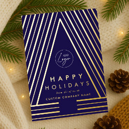 Weihnachts-Logo Navy Blue & Gold Geometrie Folien Feiertagskarte