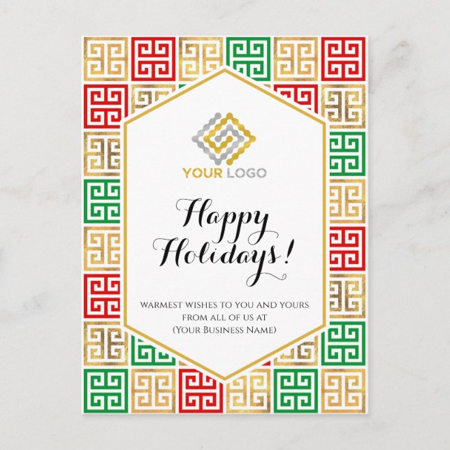 Weihnachts-Logo Red Gold Green Patches Business Postkarte (Vorderseite)