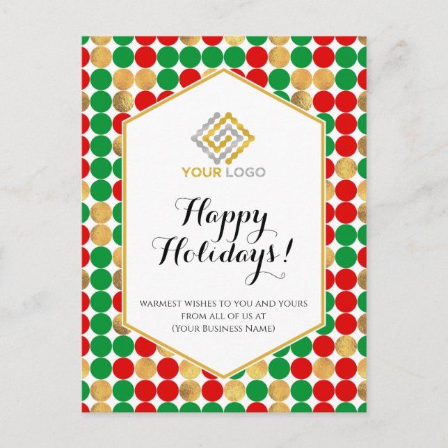 Weihnachts-Logo Red Gold Green Polka Dots Business Postkarte (Vorderseite)