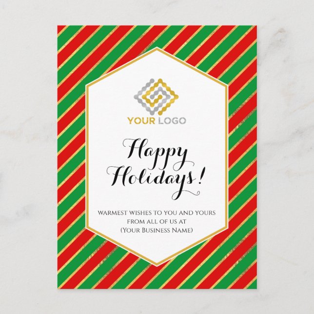 Weihnachts-Logo Red Gold Green Strips Business Postkarte (Vorderseite)