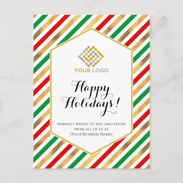Weihnachts-Logo Red Gold Green Strips Business Postkarte (Vorderseite)