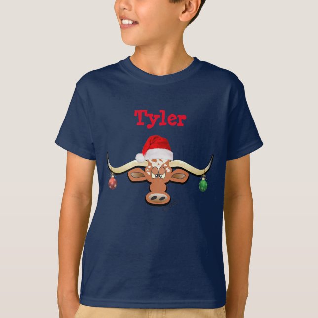 Weihnachts-Longhorn Steer Boys T - Shirt (Vorderseite)