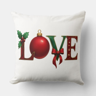 Weihnachts-LOVE-Typografie rotes Ornamente-Kissen Kissen