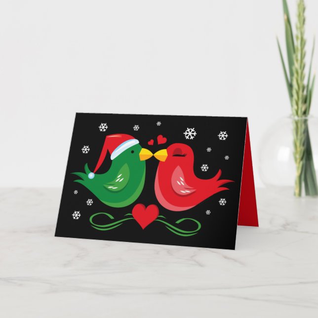Weihnachts-Lovebirds Personalisierte Karte (Vorderseite)