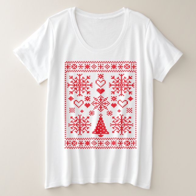 Weihnachts-Lover-Muster Sampler-Design Große Größe T-Shirt (Design vorne)