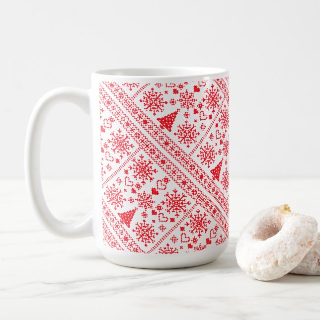 Weihnachts-Lover-Muster Sampler-Design Kaffeetasse (Mit Donut)