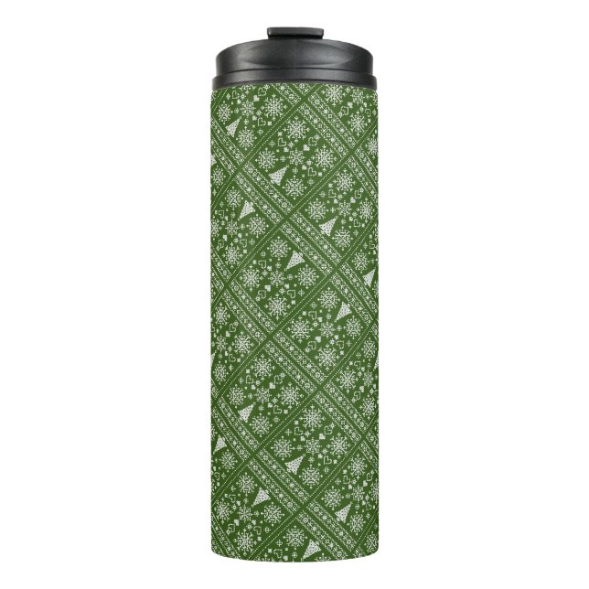 Weihnachts-Lover-Muster Sampler-Design Thermosbecher (Vorderseite)