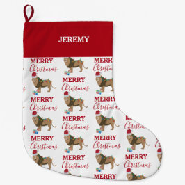 Weihnachts-Löwentier mit Weihnachtsmannmütze Großer Weihnachtsstrumpf