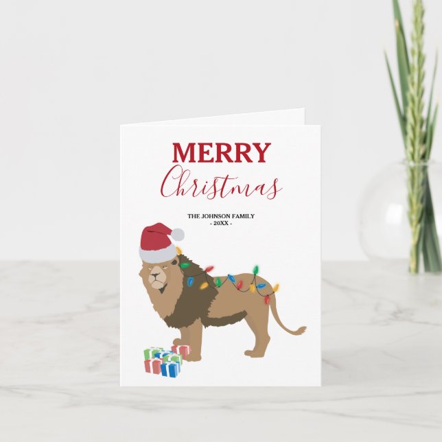 Weihnachts-Löwentier mit Weihnachtsmannmütze-Karte Dankeskarte (Vorderseite)