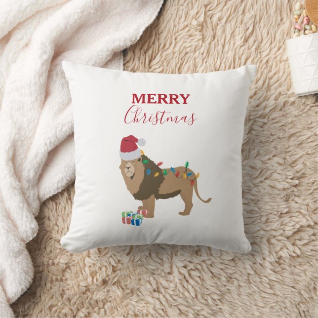 Weihnachts-Löwentier mit Weihnachtsmannmütze Kissen (Decke)