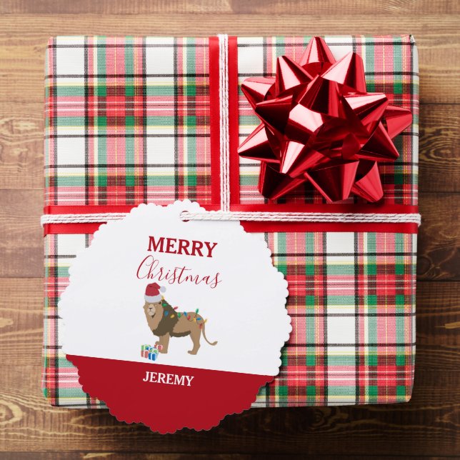 Weihnachts-Löwentier mit Weihnachtsmannmütze Ornament Karte (Insitu (Geschenk))